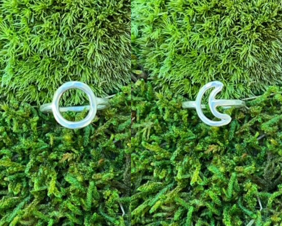 Sterling Tent and Moon Landscape Ring Set - Handscapes Ring Set - Stacking Ring Set - Silver Moon Ring - Midi - Landscape Jewelry