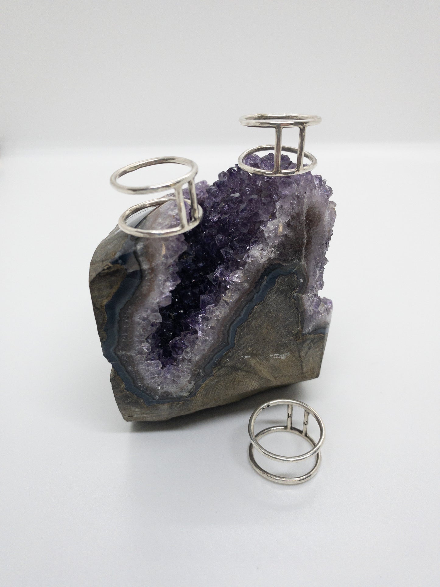 Sterling Gemini Double Band Bar Ring - Sterling Gemini Ring - Silver Hammered Double Band Ring - Sterling Silver Everyday Ring