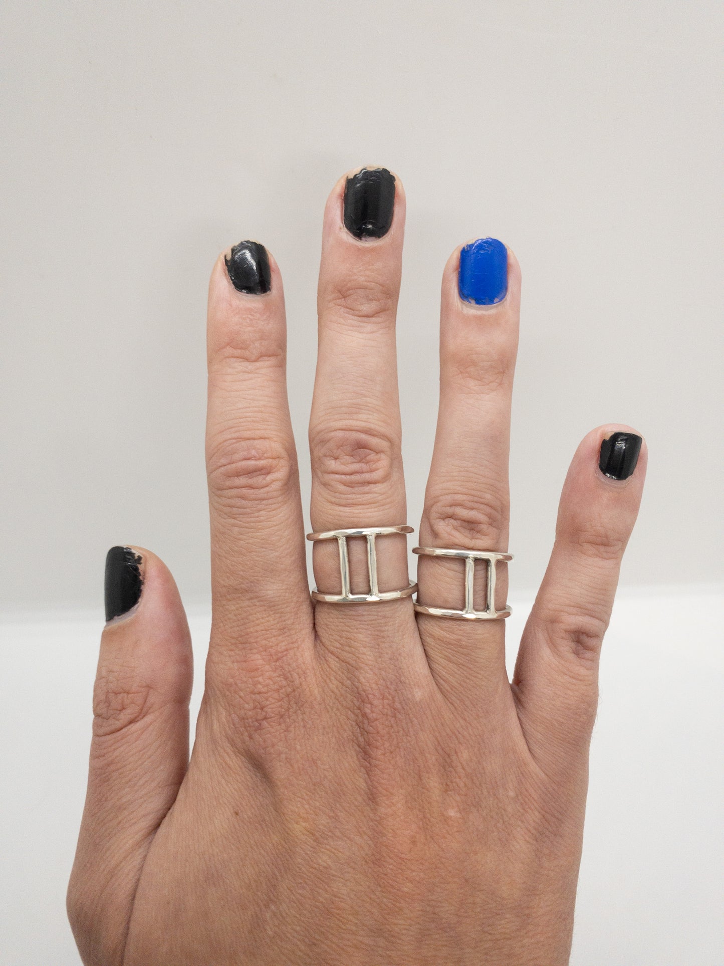 Sterling Gemini Double Band Bar Ring - Sterling Gemini Ring - Silver Hammered Double Band Ring - Sterling Silver Everyday Ring
