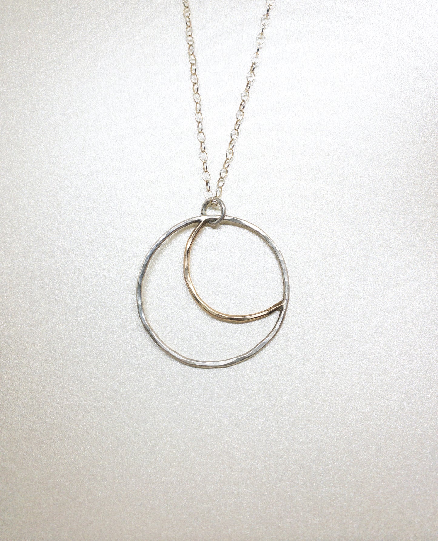 Small Sterling and Gold Moon Phases Pendant - Sterling and 14 Karat Gold Filled Full Moon Necklace - Crescent Moon Pendant - Hammered Moon Jewelry