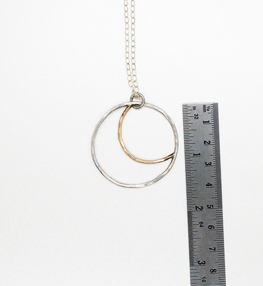 Small Sterling and Gold Moon Phases Pendant - Sterling and 14 Karat Gold Filled Full Moon Necklace - Crescent Moon Pendant - Hammered Moon Jewelry
