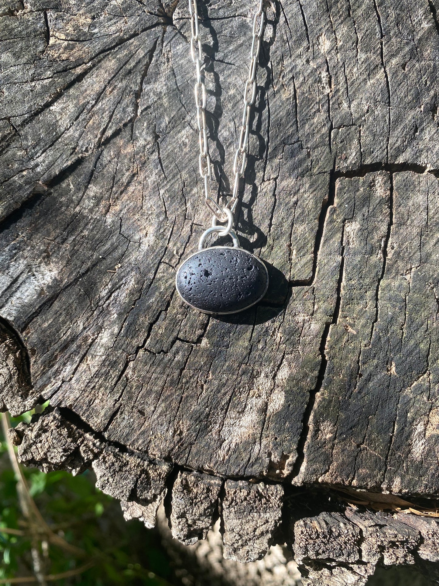Oval Lava Stone Keyhole Sterling Diffuser Necklace - Oil Diffuser Necklace - Aromatherapy Necklace - Essential Oil Necklace - Lava Rock Diffuser