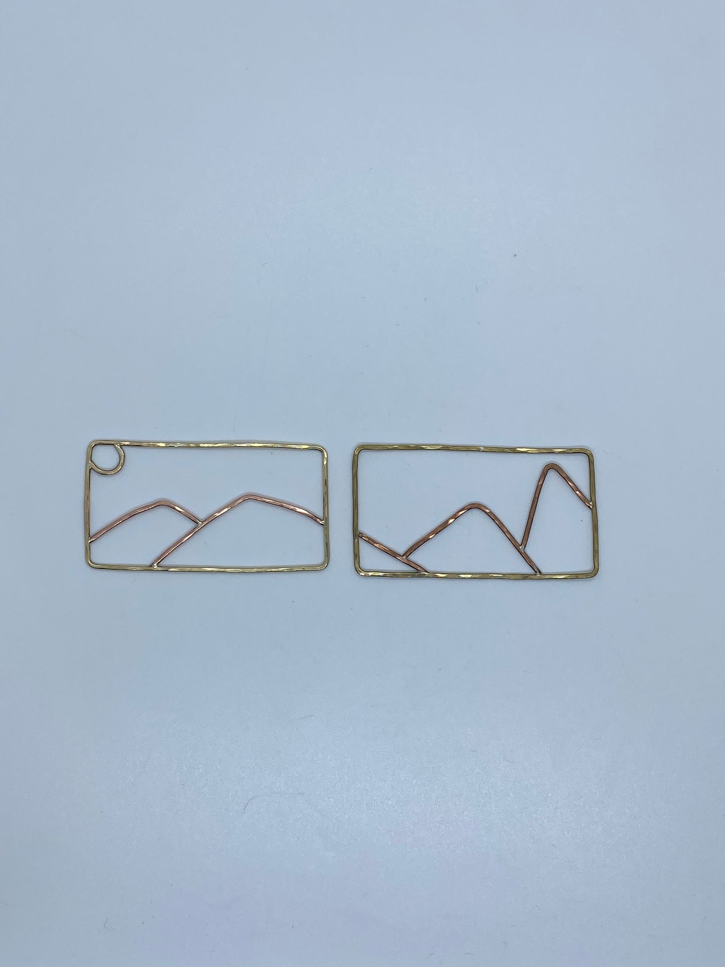 Miniature Small Mountains and Moon Landscape Wall Hanging - Brass and Copper Wall Decor Set