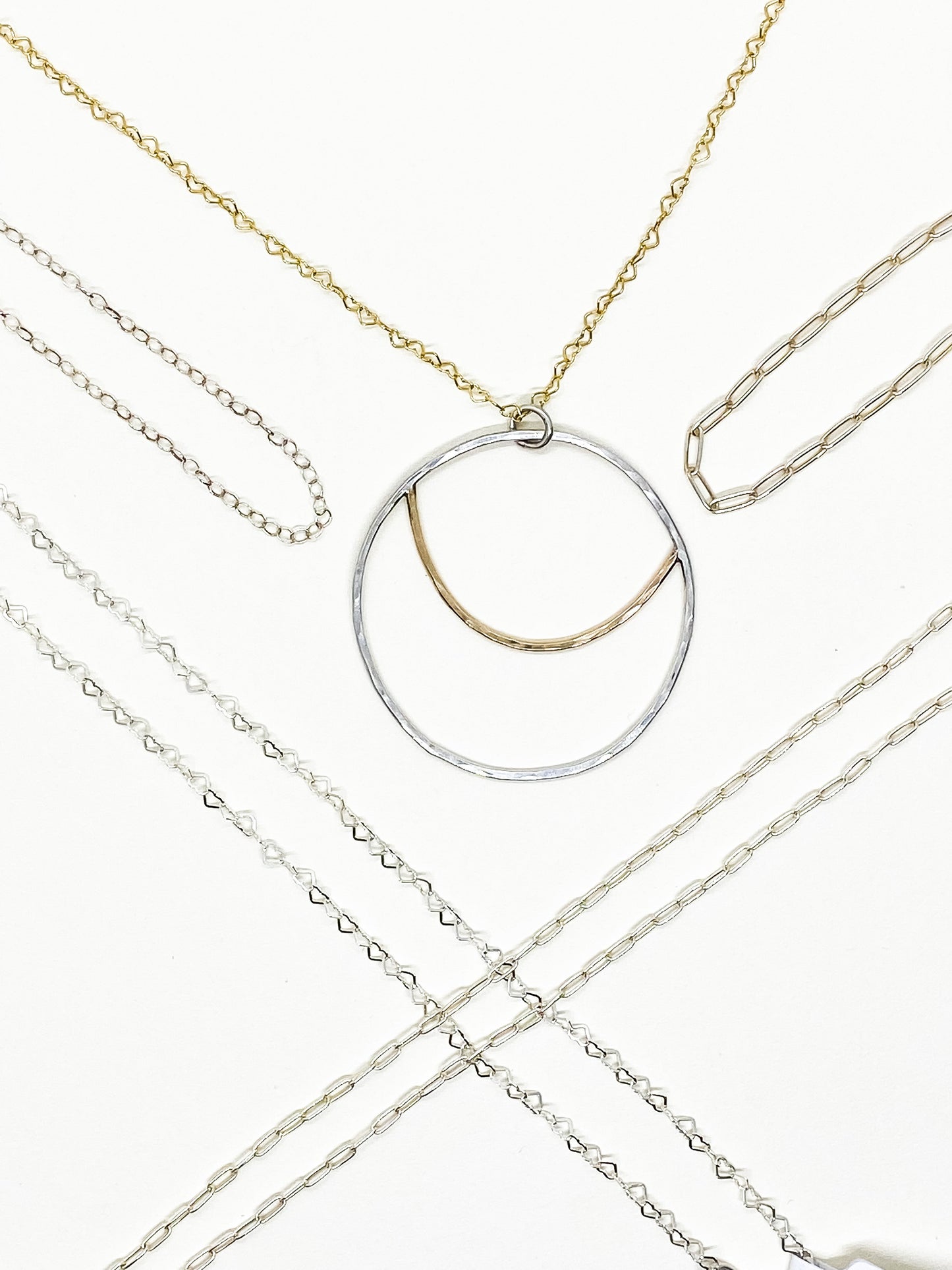 Small Sterling and Gold Moon Phases Pendant - Sterling and 14 Karat Gold Filled Full Moon Necklace - Crescent Moon Pendant - Hammered Moon Jewelry