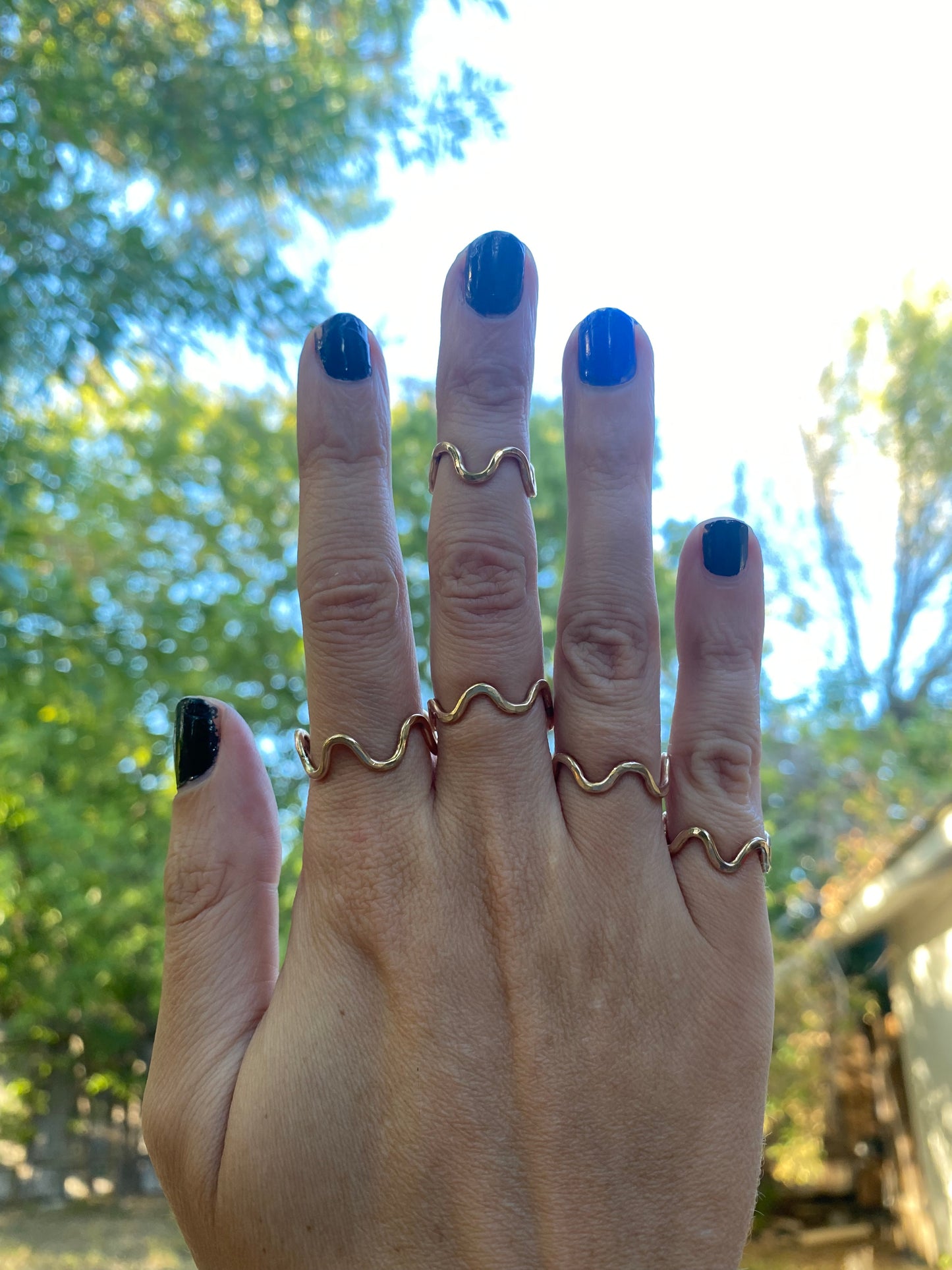 14 Karat Gold-Filled Wave Ring, Stacking Gold Hammered Water Ring, Handmade Bric Brac Ring, Simple Gold Midi Band