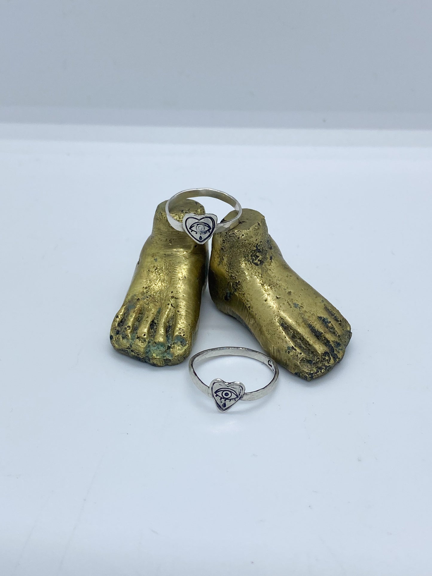 Crying Eye Heart Stamped Ring - Sterling Heart Ring - Silver Crying Heart Ring - Silver Eye Ring - Everyday Sterling Ring