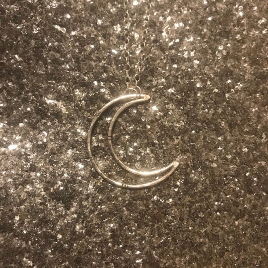Large Notched Sterling Crescent Moon Necklace - Silver Moon Necklace - Hammered Crescent Moon - Witchy Moon Necklace - Moon Phase Necklace