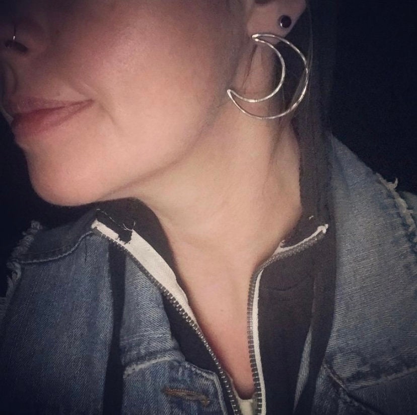 Large Sterling Moon Earrings - Silver Crescent Moon Earrings - 80's Moon Earrings - Witchy Moon Earrings - Crescent Moon Statement Earrings