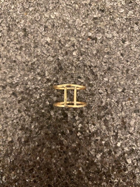 14 Karat Gold Fill Gemini Ring - Gold Double Band Bar Ring - Minimalist Gold Ring - Simple 14K Gold Ring - Gold Stacking Ring - Hammered Gold Ring - Gold Band