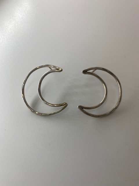 Small Sterling Moon Earrings - Silver Crescent Moon Earrings - 80's Moon Earrings - Witchy Moon Earrings - Crescent Moon Statement Earrings