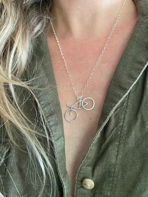 Sterling Bicycle Necklace - Silver Bike Pendant - Bicyclist Gift - Mountain Bike Necklace - Beach Cruiser Necklace - Traveler Necklace
