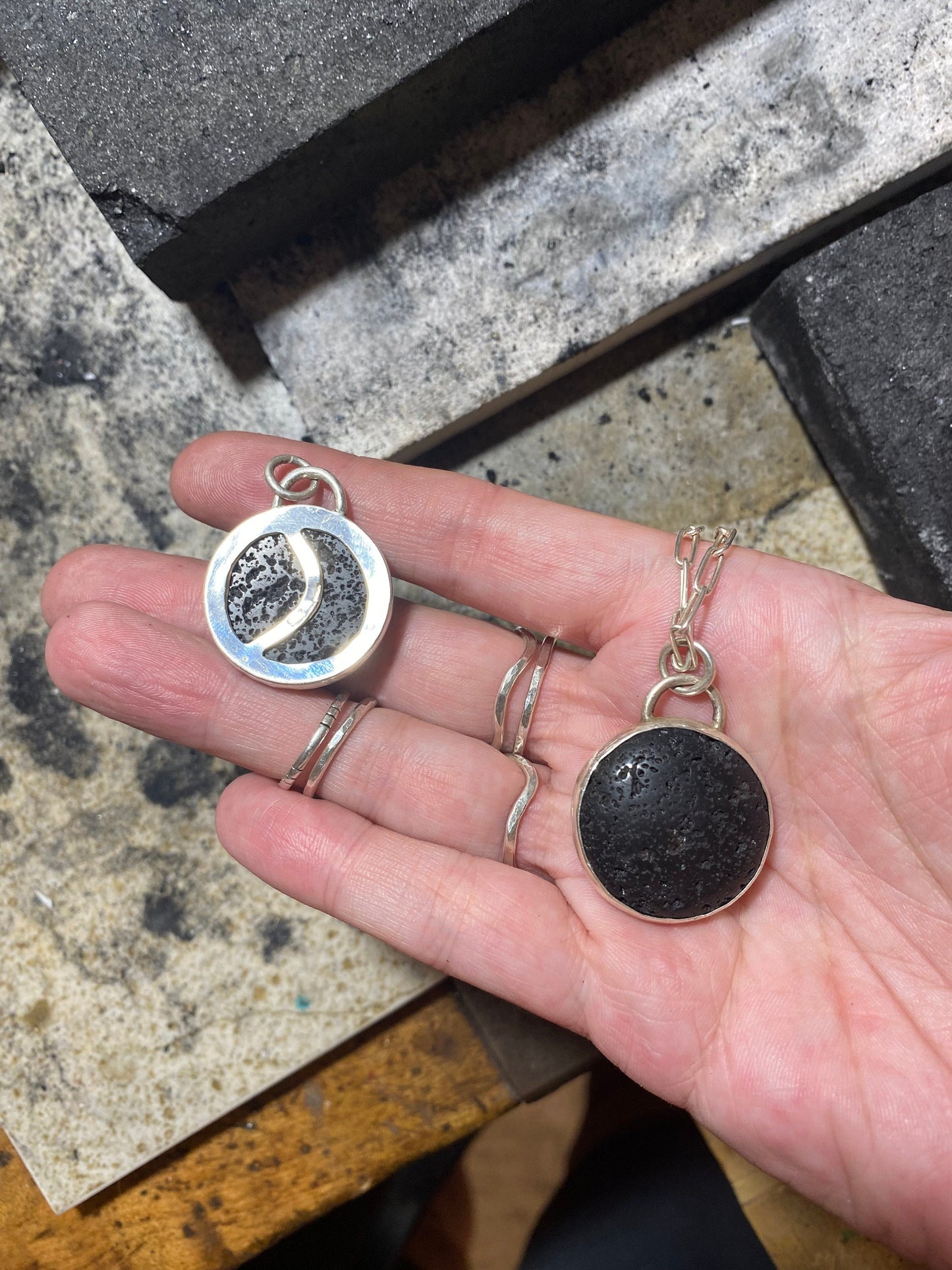 Lava Stone Sterling Diffuser Moon Necklace - Oil Diffuser Necklace - Aromatherapy Necklace - Essential Oil Necklace - Lava Rock Diffuser