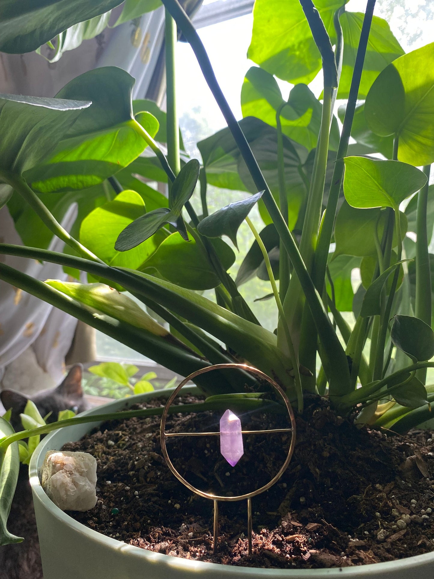 Amethyst Brass Planter Stake - Amethyst Hairpin - Indoor Plant Decor - Metal Plant Decor - Plant Fork - Pot Decor - Wedding Hairpin