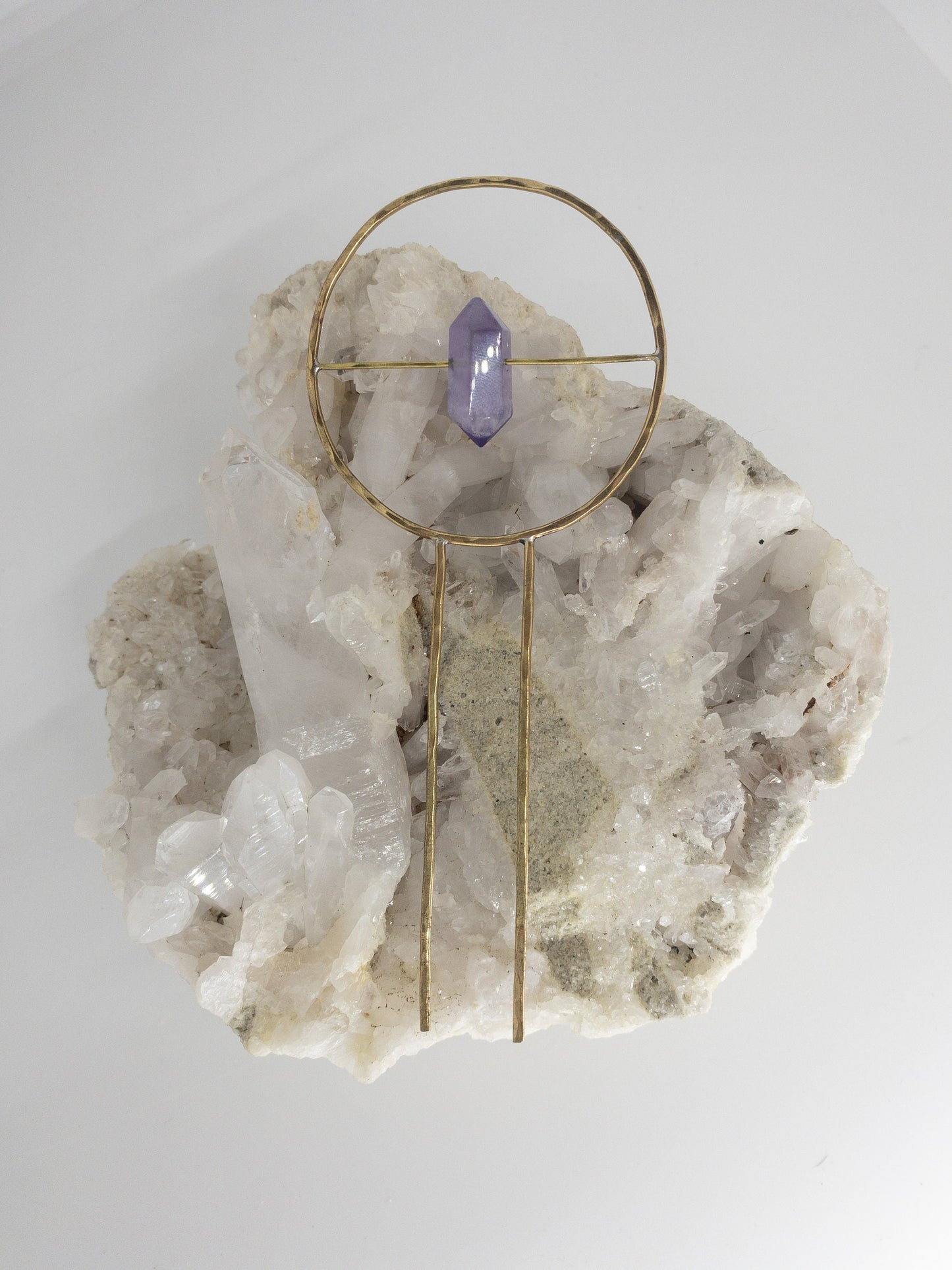 Amethyst Brass Planter Stake - Amethyst Hairpin - Indoor Plant Decor - Metal Plant Decor - Plant Fork - Pot Decor - Wedding Hairpin