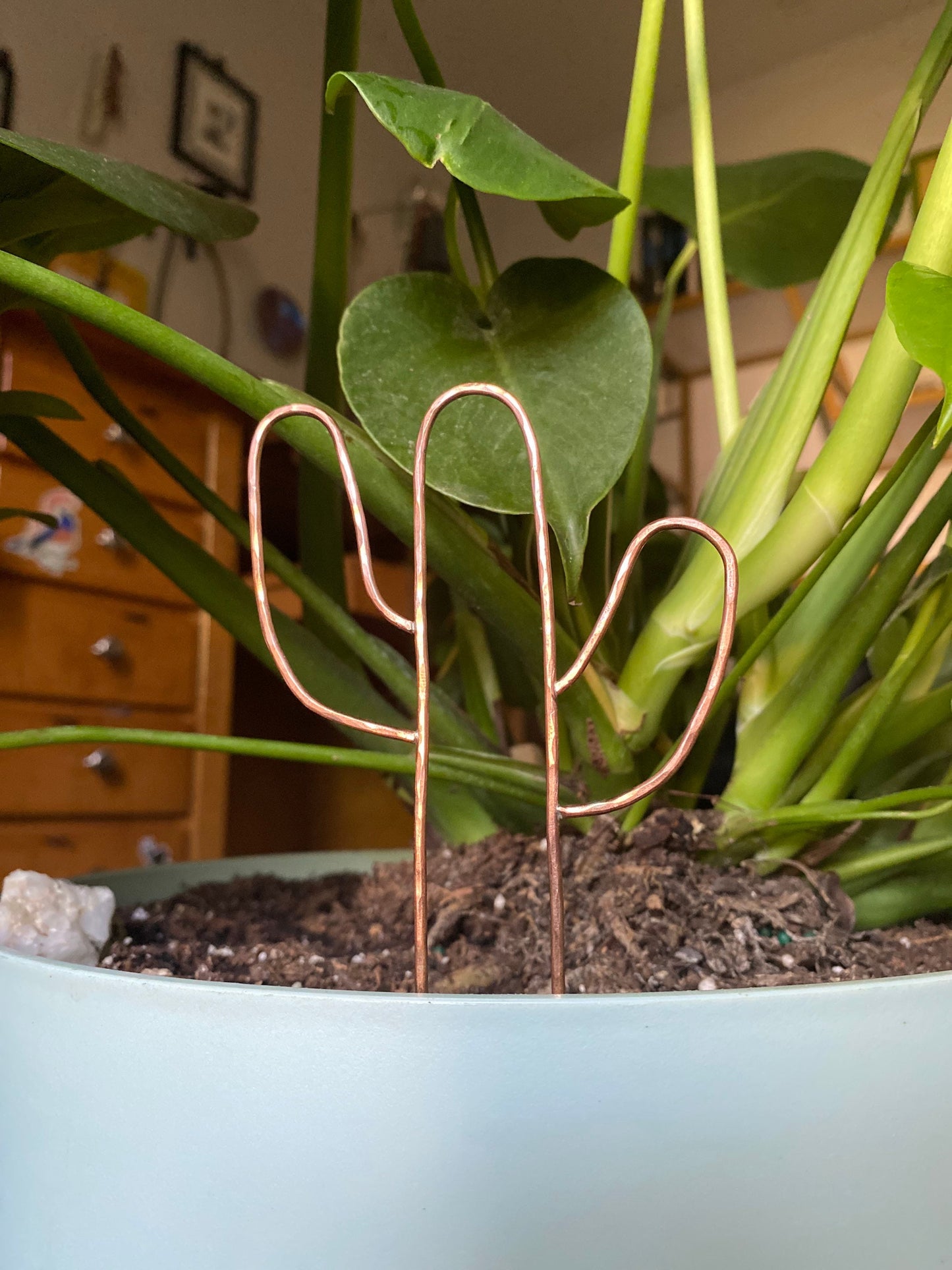 Copper Cactus Plant Stake, Indoor Plant Decor, Cactus Home Decor, Cactus Hairpin, Planter Box Decor, Pot Decor, Jewelry for Plants, Hairpin