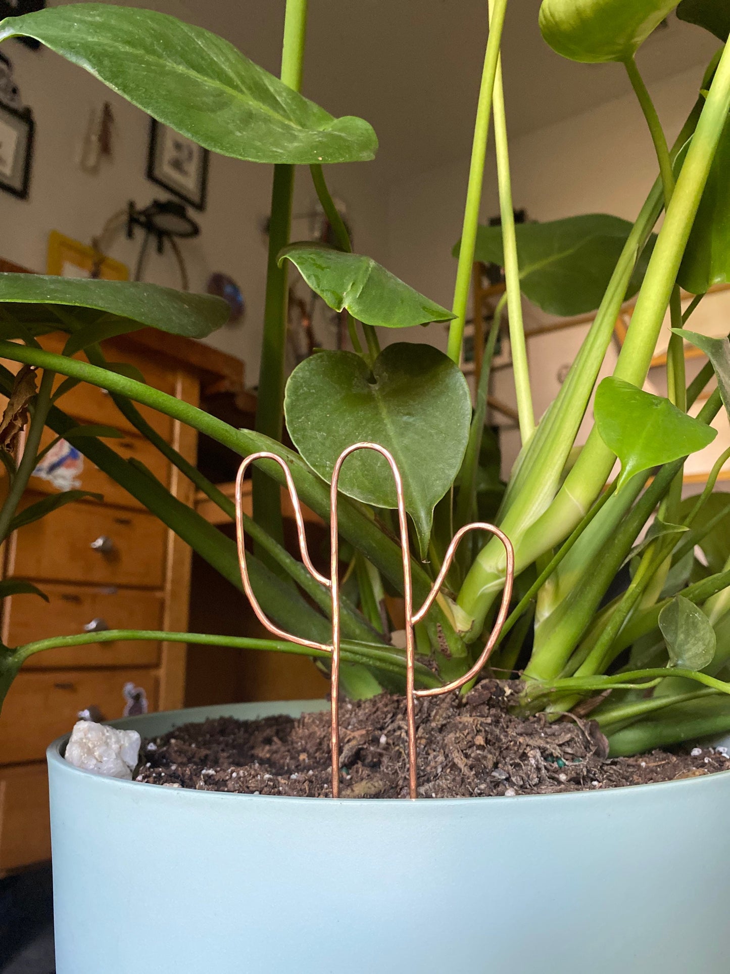 Copper Cactus Plant Stake, Indoor Plant Decor, Cactus Home Decor, Cactus Hairpin, Planter Box Decor, Pot Decor, Jewelry for Plants, Hairpin