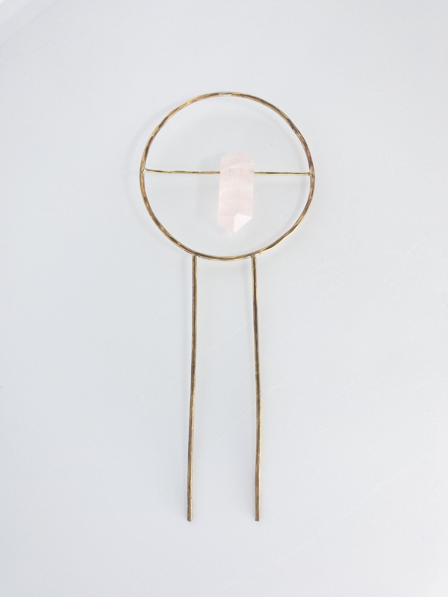 Rose Quartz Brass Planter Stake, Rose Quartz Hairpin, Indoor Plant Decor, Metal Plant Decor, Plant Fork, Pot Decor, Wedding Hairpin, Plant
