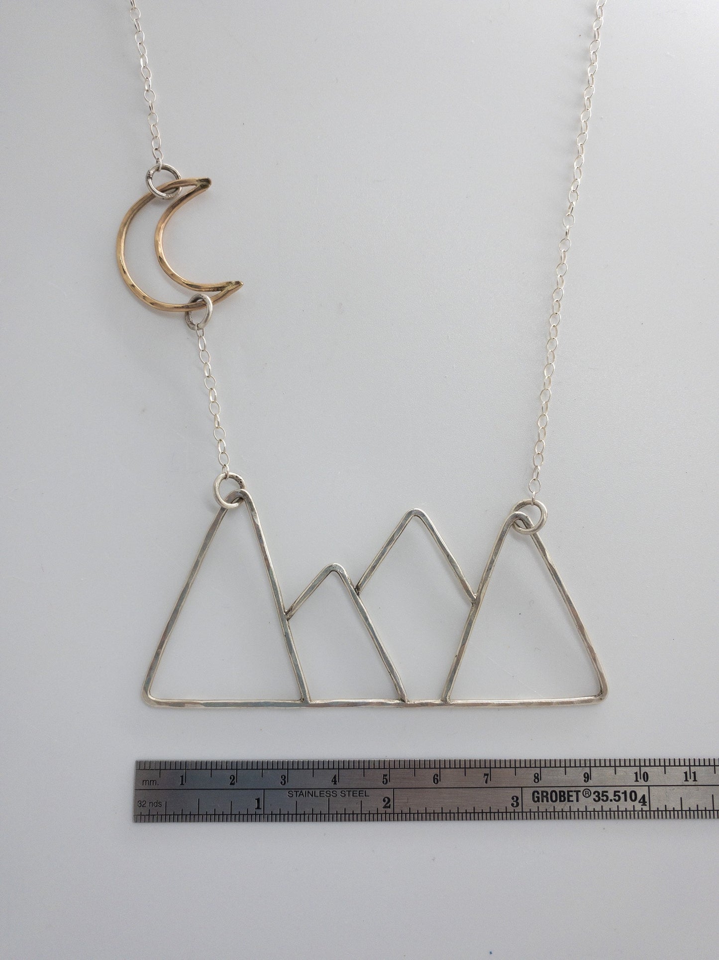 Mountains and Moon Sterling and 14 karat GF Necklace, Mountains Necklace, Gold Moon Jewelry, Mountains and Moon Necklace, Landscape Necklace