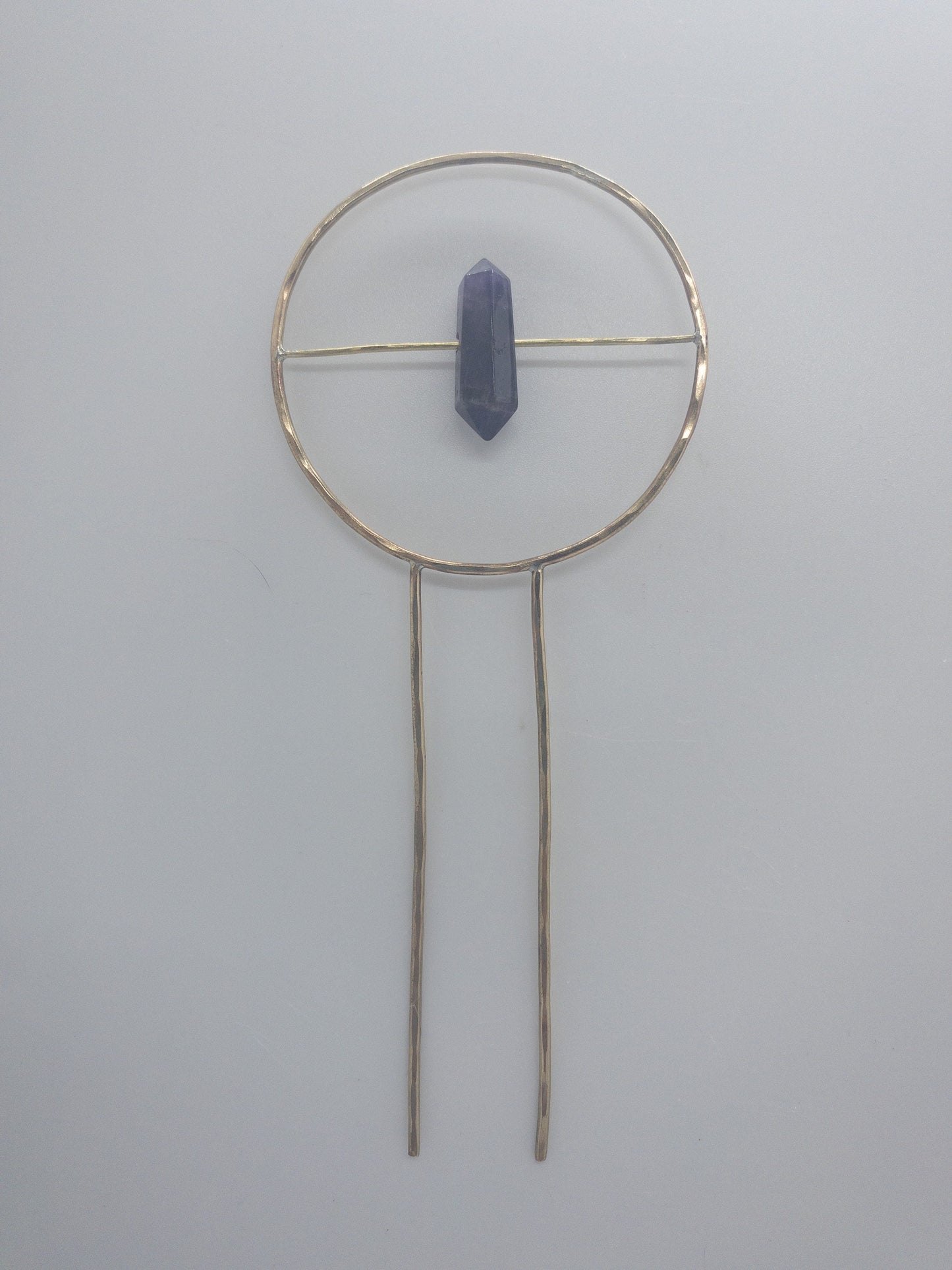 Amethyst Brass Planter Stake - Amethyst Hairpin - Indoor Plant Decor - Metal Plant Decor - Plant Fork - Pot Decor - Wedding Hairpin