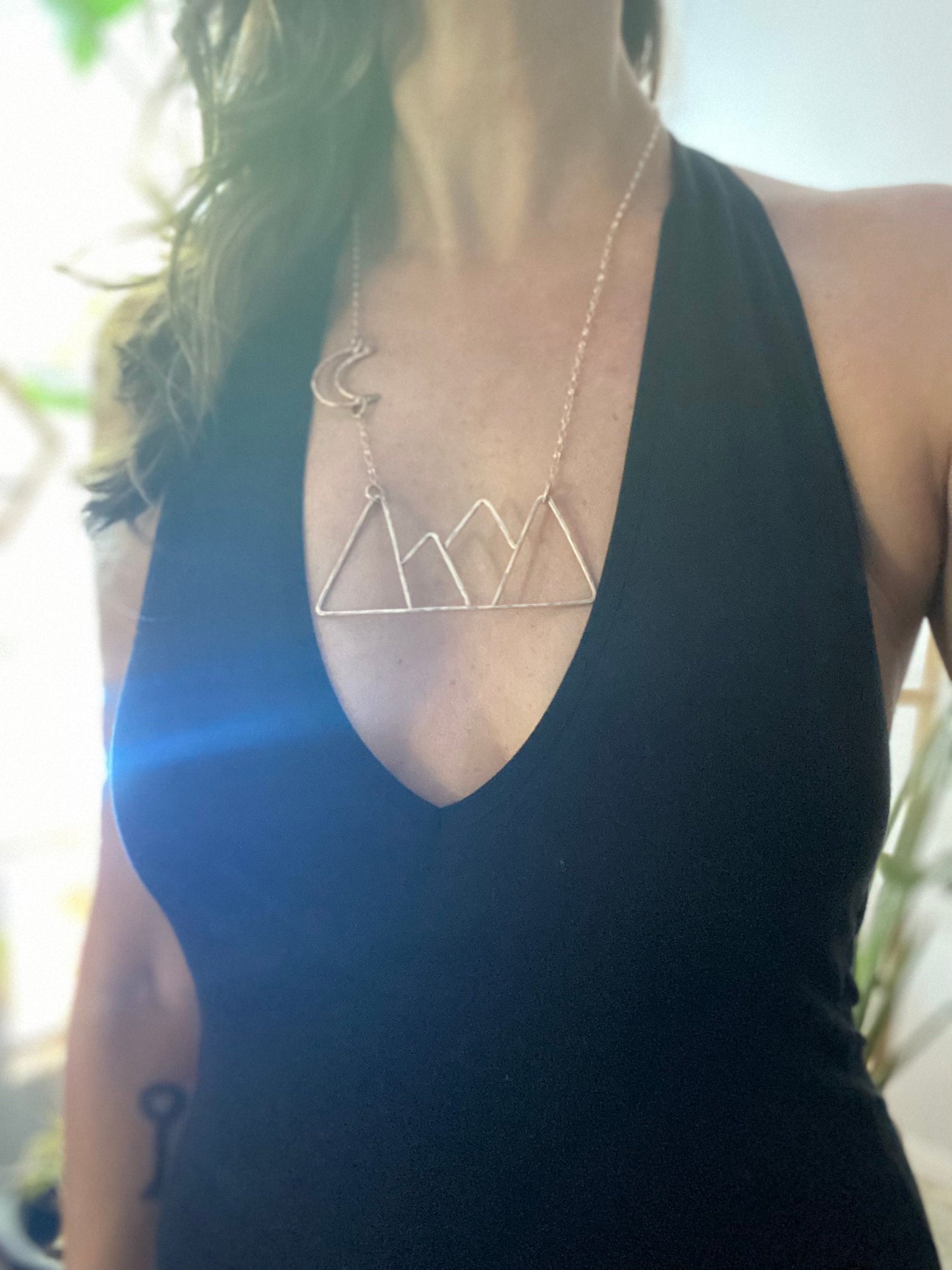 Mountains and Moon Sterling and 14 karat GF Necklace, Mountains Necklace, Gold Moon Jewelry, Mountains and Moon Necklace, Landscape Necklace