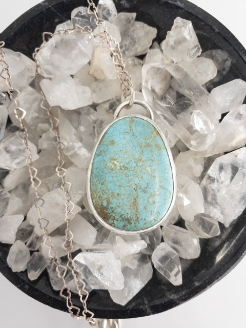 Oval Turquoise and Sterling Stamped Pendant