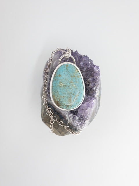 Oval Turquoise and Sterling Stamped Pendant