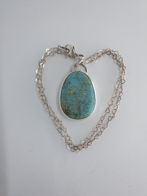 Oval Turquoise and Sterling Stamped Pendant