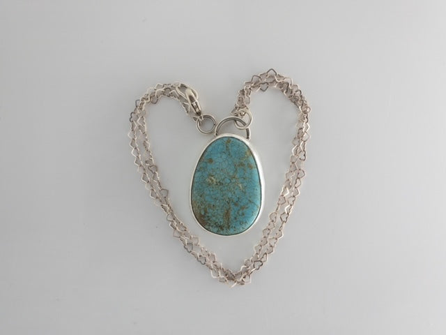 Oval Turquoise and Sterling Stamped Pendant