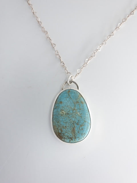 Oval Turquoise and Sterling Stamped Pendant