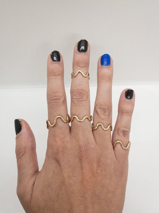 14 Karat Gold-Filled Wave Ring, Stacking Gold Hammered Water Ring, Handmade Bric Brac Ring, Simple Gold Midi Band