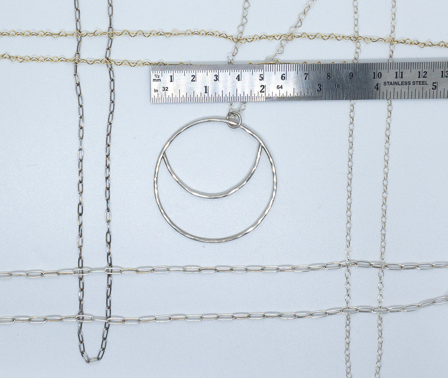 Large Sterling Moon Phases Pendant - Full Moon Necklace - Crescent Moon Pendant - Hammered Moon Jewelry