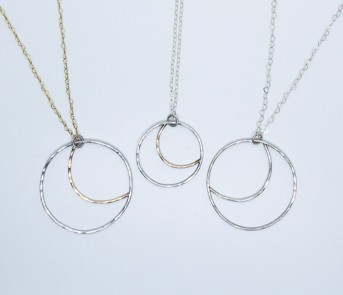 Small Sterling and Gold Moon Phases Pendant - Sterling and 14 Karat Gold Filled Full Moon Necklace - Crescent Moon Pendant - Hammered Moon Jewelry