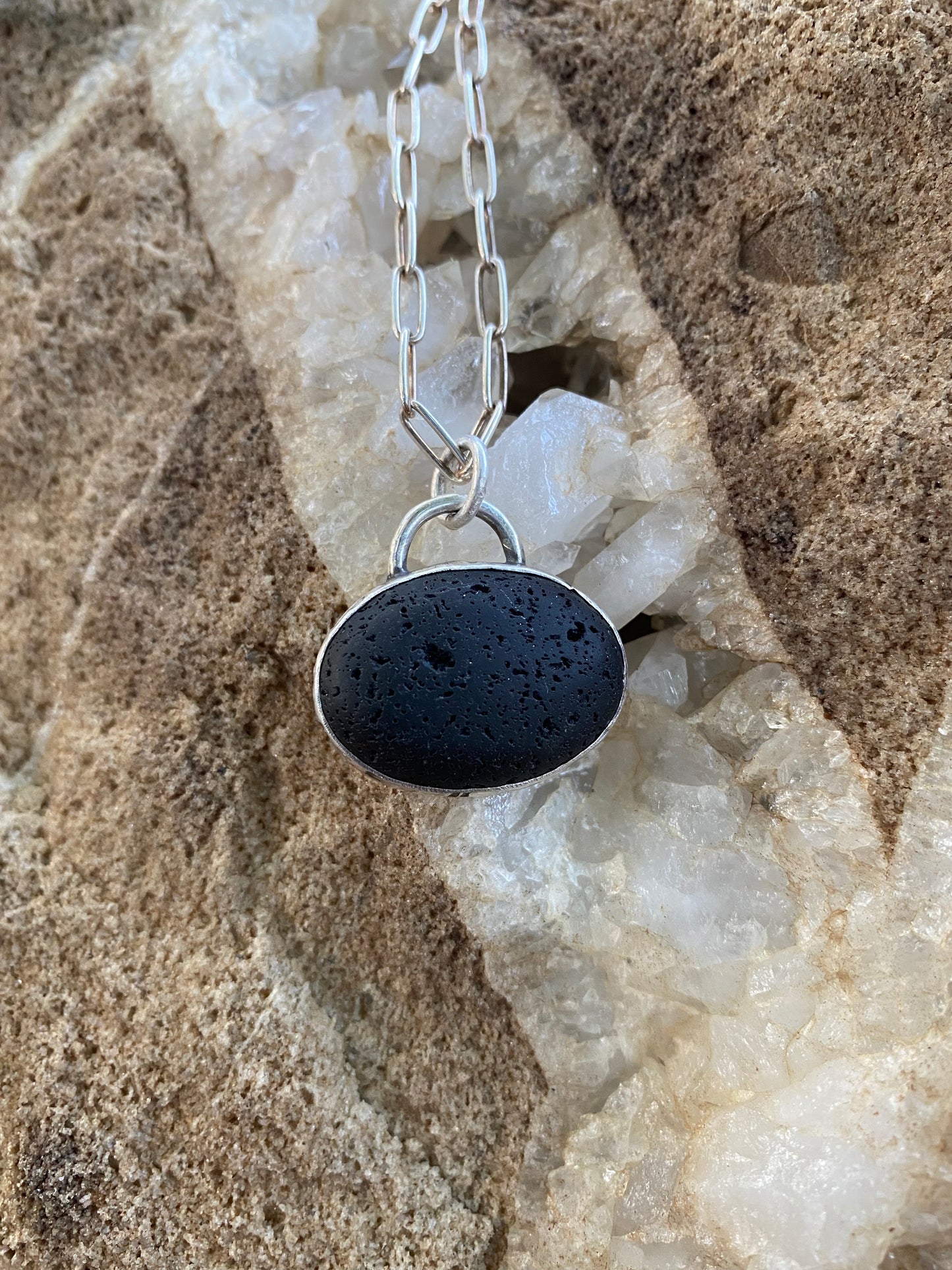 Oval Lava Stone Keyhole Sterling Diffuser Necklace - Oil Diffuser Necklace - Aromatherapy Necklace - Essential Oil Necklace - Lava Rock Diffuser