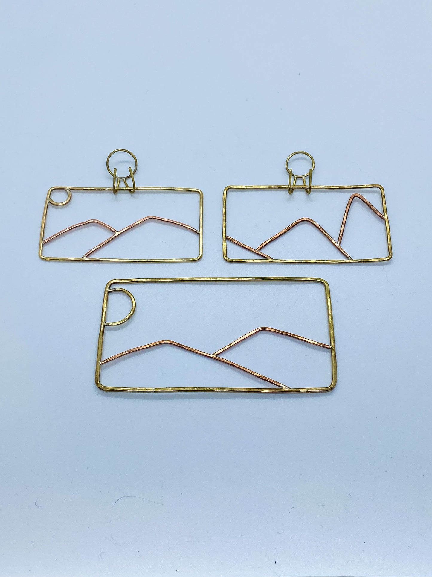 Miniature Small Mountains and Moon Landscape Wall Hanging - Brass and Copper Wall Decor Set