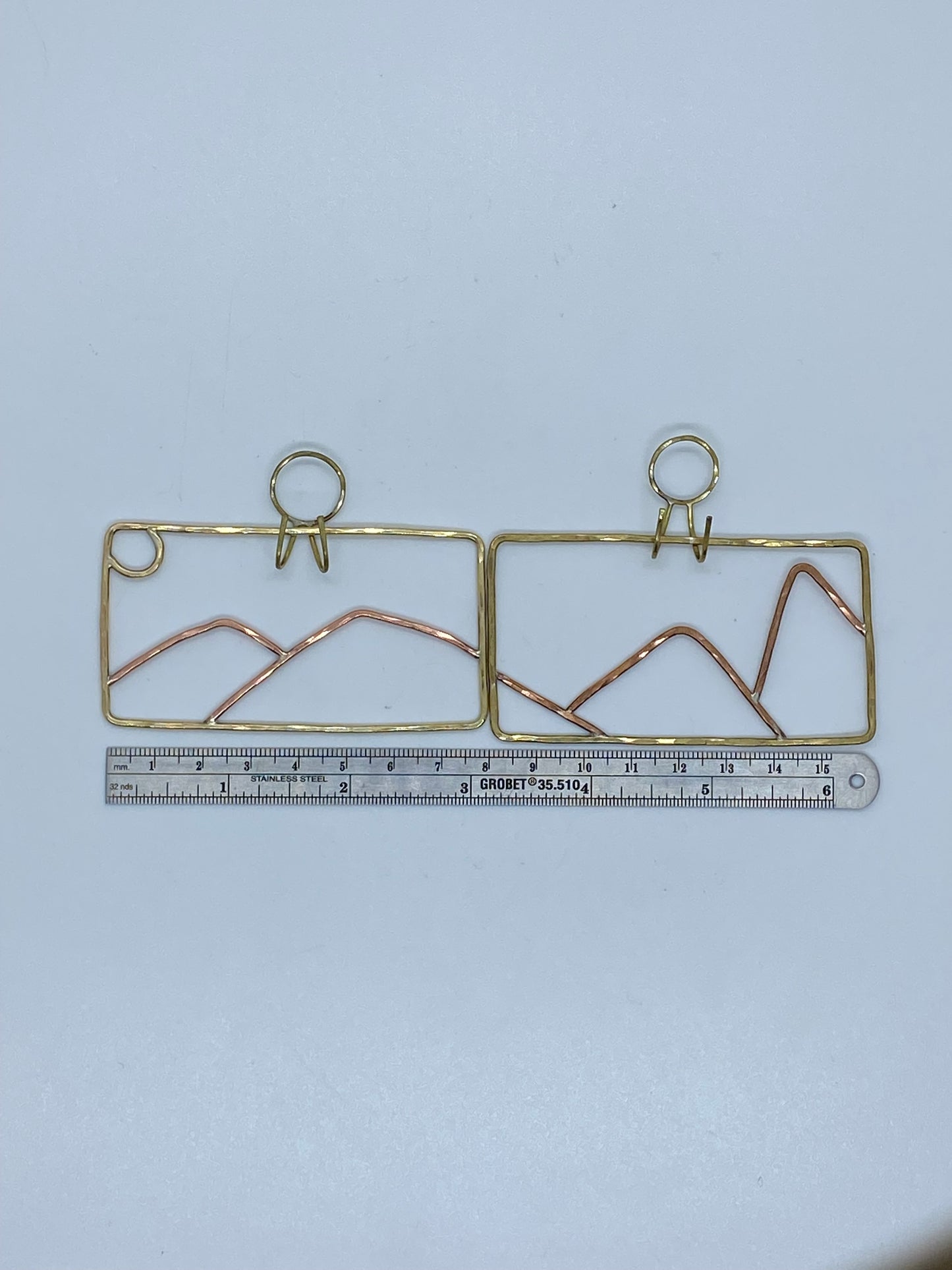 Miniature Small Mountains and Moon Landscape Wall Hanging - Brass and Copper Wall Decor Set
