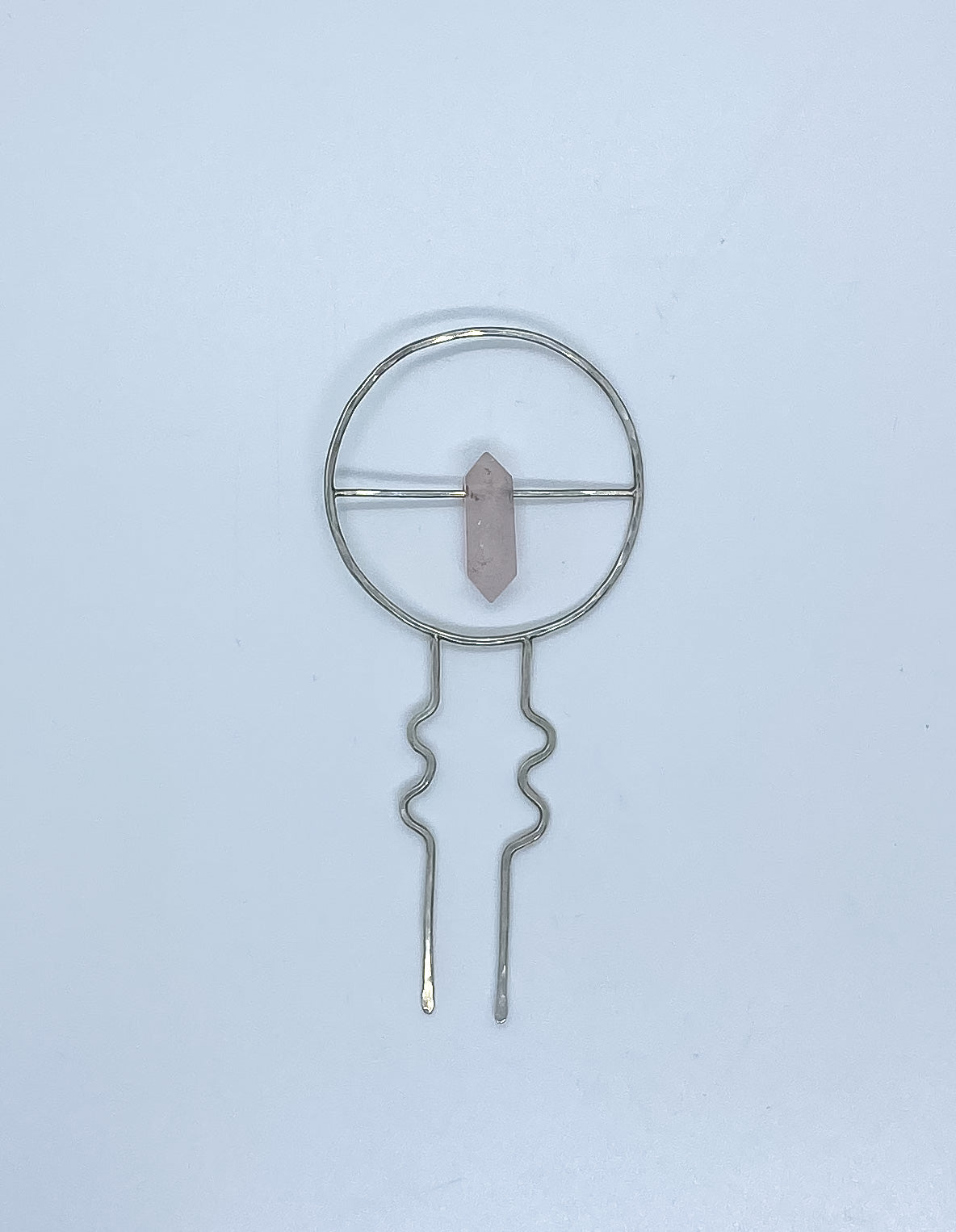 Rose Quartz Sterling Hairpin - Hair Jewelry - Pink Hair Jewelry - Silver Hair Fork - Long Hair Adornment - Sterling Hair Fork - Wedding Hair Pin