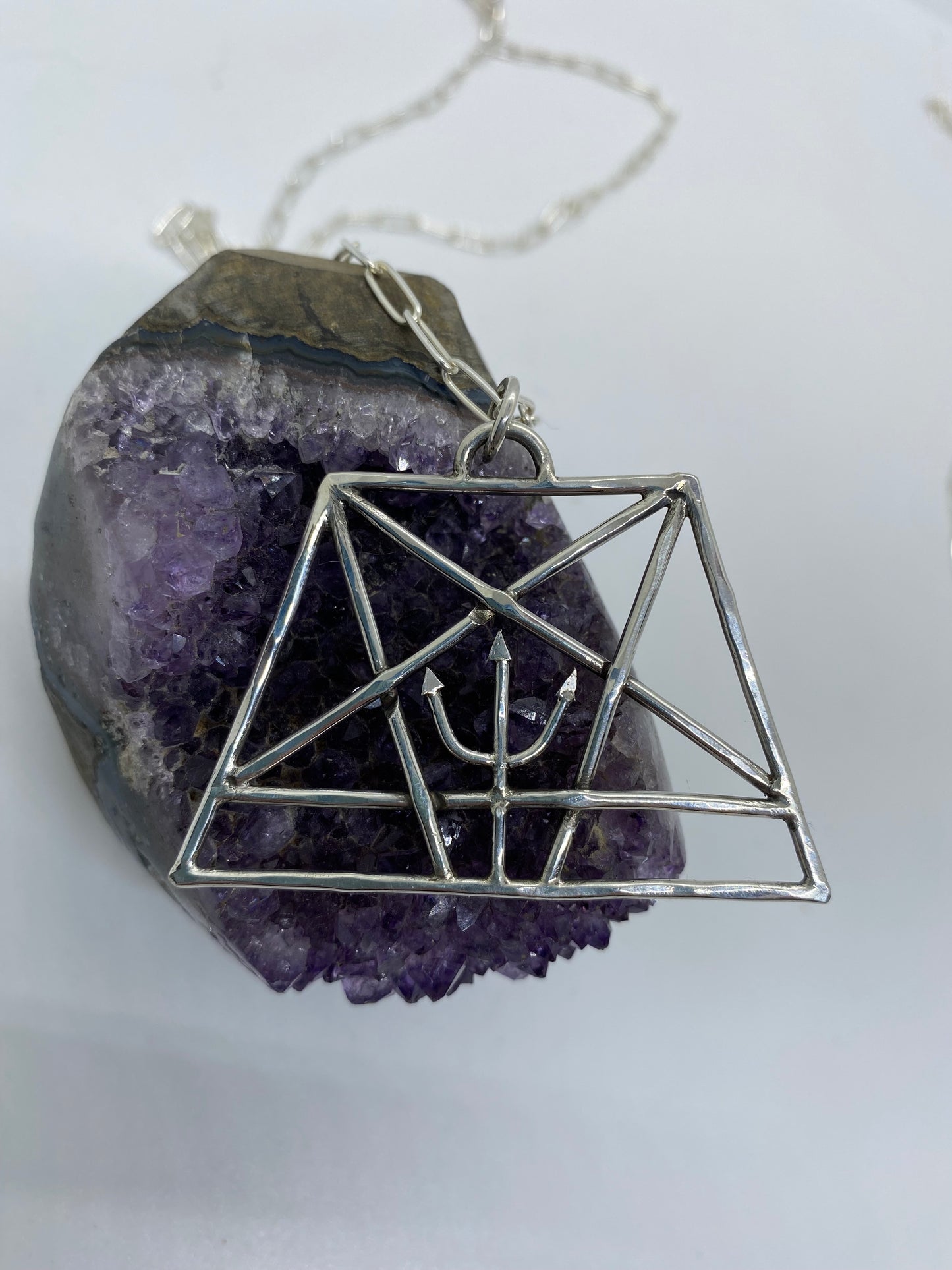 Order of the Trapezoid Sterling Pendant Necklace - Church of Satan Pentagram Necklace - Laveyan Satanism Silver Necklace - Sterling Pentagram Necklace