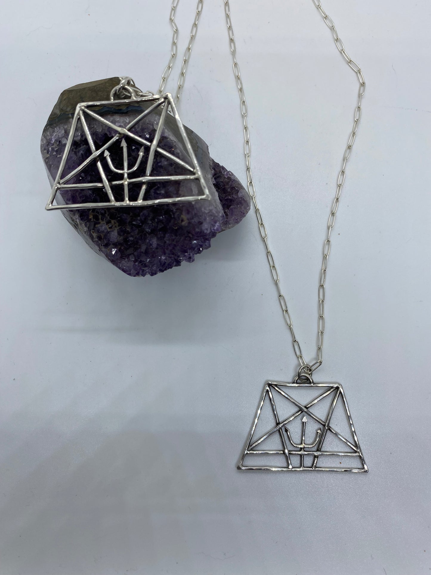 Order of the Trapezoid Sterling Pendant Necklace - Church of Satan Pentagram Necklace - Laveyan Satanism Silver Necklace - Sterling Pentagram Necklace