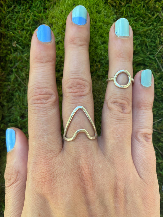 Sterling Tent and Moon Landscape Ring Set - Handscapes Ring Set  - Stacking Ring Set - Silver Moon Ring - Midi - Landscape Jewelry