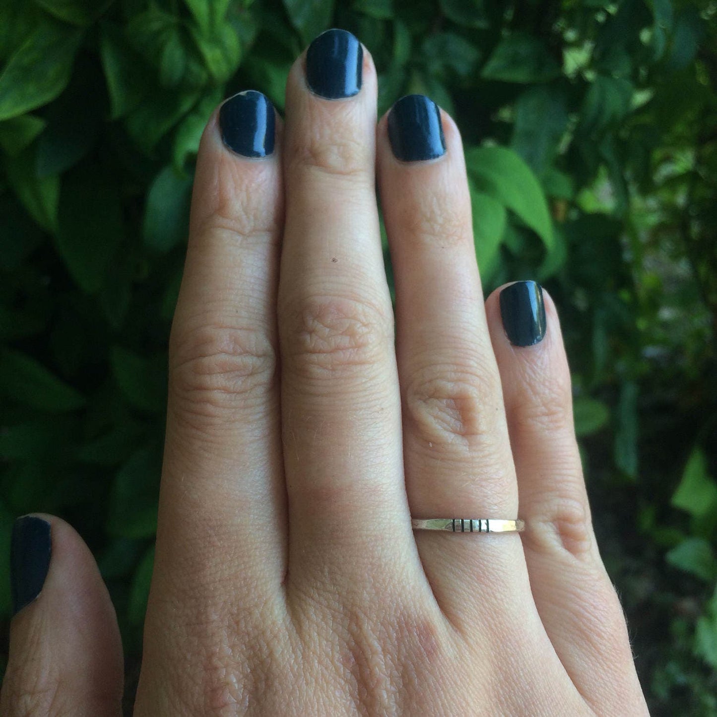 Hammered Sterling Racing Stripe Stacker Ring - Notched Silver Ring - Hammered Midi Ring - Silver Stacking Band - Handmade Hammered Band