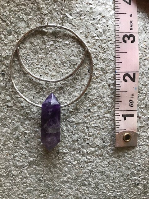Large Amethyst Moon Necklace - Silver Moon Necklace - Terminated Point Necklace - Crystal Moon Necklace - Heart Chakra Necklace