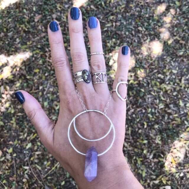 Large Amethyst Moon Necklace - Silver Moon Necklace - Terminated Point Necklace - Crystal Moon Necklace - Heart Chakra Necklace