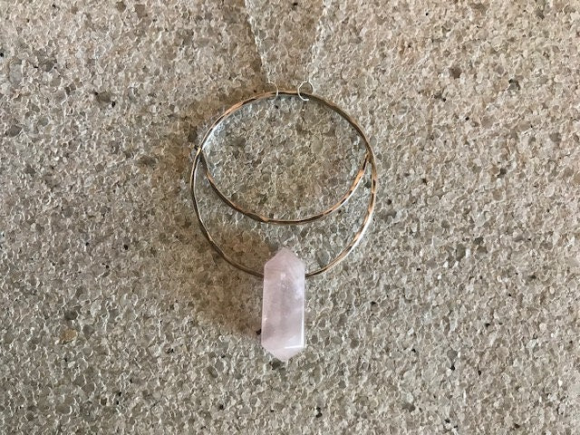 Small Rose Quartz Crescent Moon Necklace - Silver Moon Necklace - Terminated Point Necklace - Crystal Moon Necklace - Heart Chakra