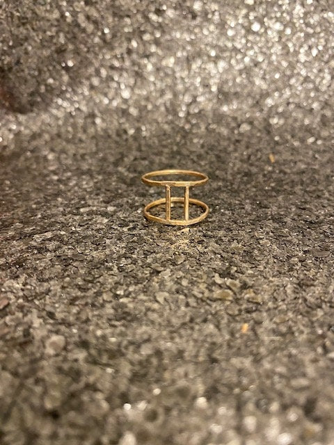 14 Karat Gold Fill Gemini Ring - Gold Double Band Bar Ring - Minimalist Gold Ring - Simple 14K Gold Ring - Gold Stacking Ring - Hammered Gold Ring - Gold Band