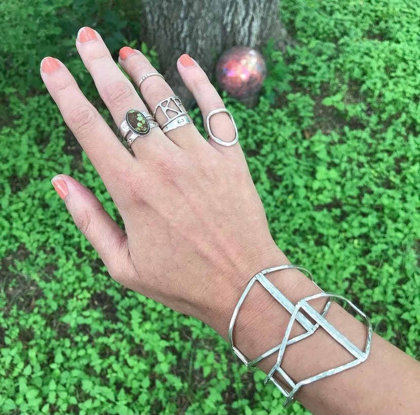 Sterling Cuff Bracelet - Hammered Silver Cuff - Geometric Jewelry - Everyday Bracelet - Women's Cuff - Wide Cuff Bracelet - Silver Bracelet