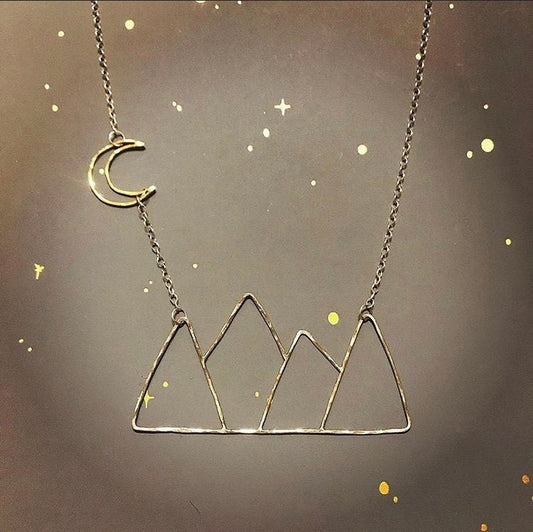 Mountains Moon Landscape Necklace, Silver and Brass Mountain Necklace,  Moon Jewelry, Witchy Moon Necklace, Mountain Necklace, Nature Lover
