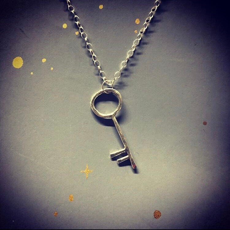 Sterling Silver Skeleton Key Necklace - Love Key Necklace - Hammered Key Jewelry - Dainty Key Necklace - Key To My Heart Pendant