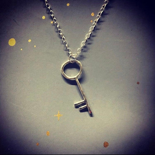 Sterling Silver Skeleton Key Necklace - Love Key Necklace - Hammered Key Jewelry - Dainty Key Necklace - Key To My Heart Pendant