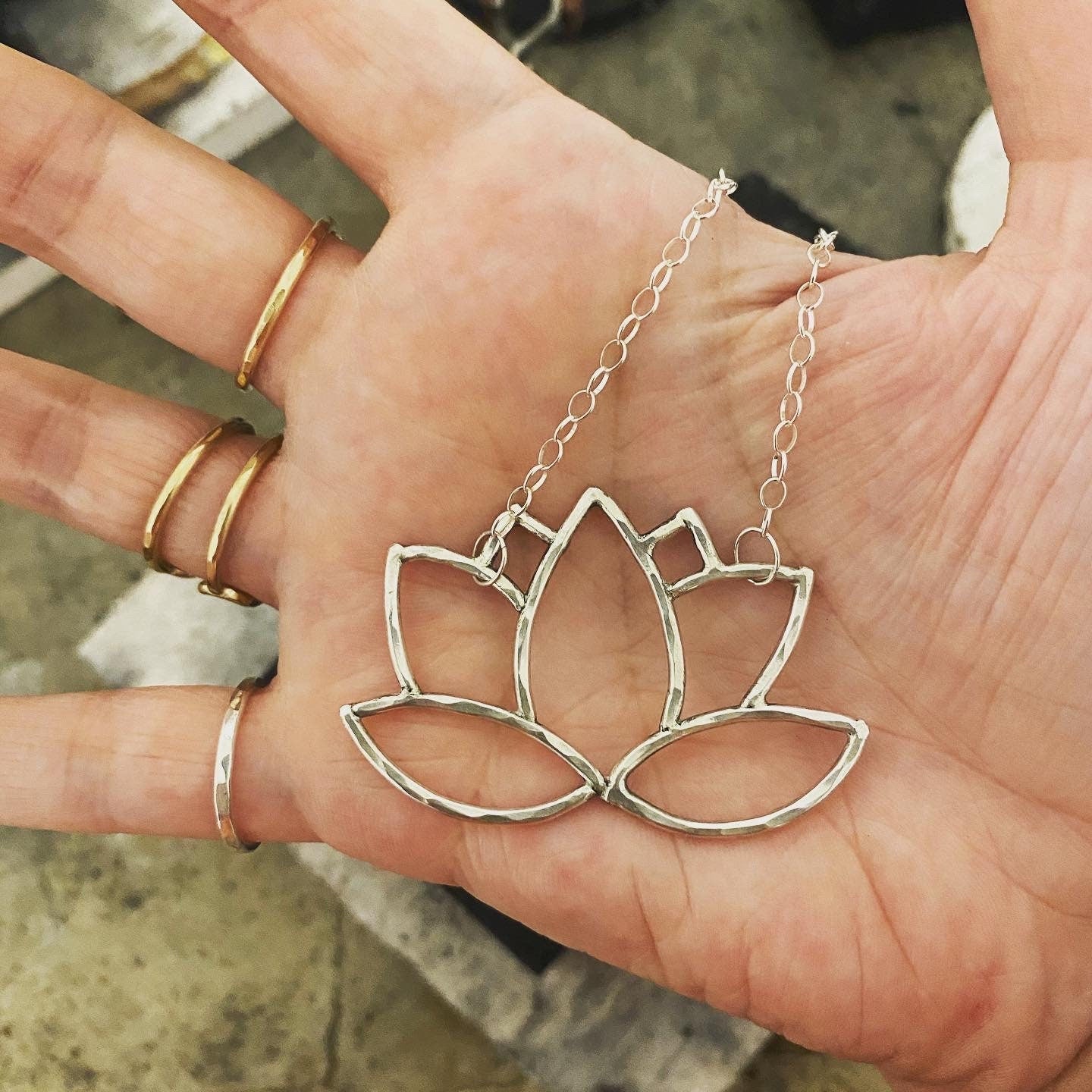 Sterling Lotus Flower Necklace - Handmade Lotus Pendant - Hammered Lotus Necklace - Lotus Statement Necklace - Flower Jewelry - Healing Gift