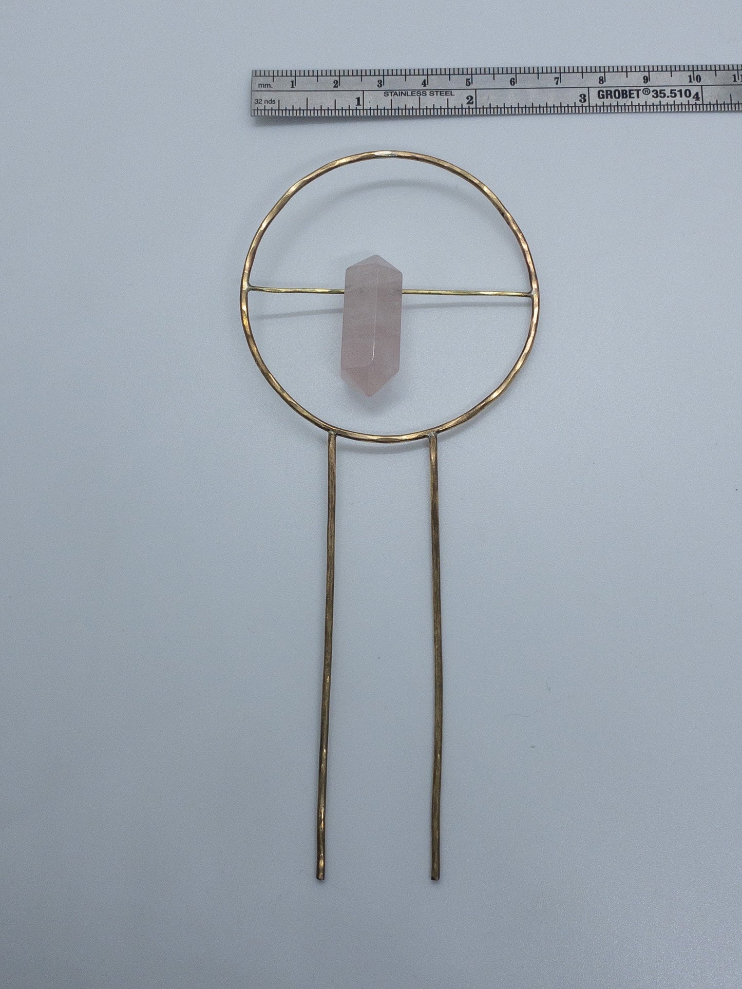 Rose Quartz Brass Planter Stake, Rose Quartz Hairpin, Indoor Plant Decor, Metal Plant Decor, Plant Fork,  Pot Decor, Wedding Hairpin, Plant